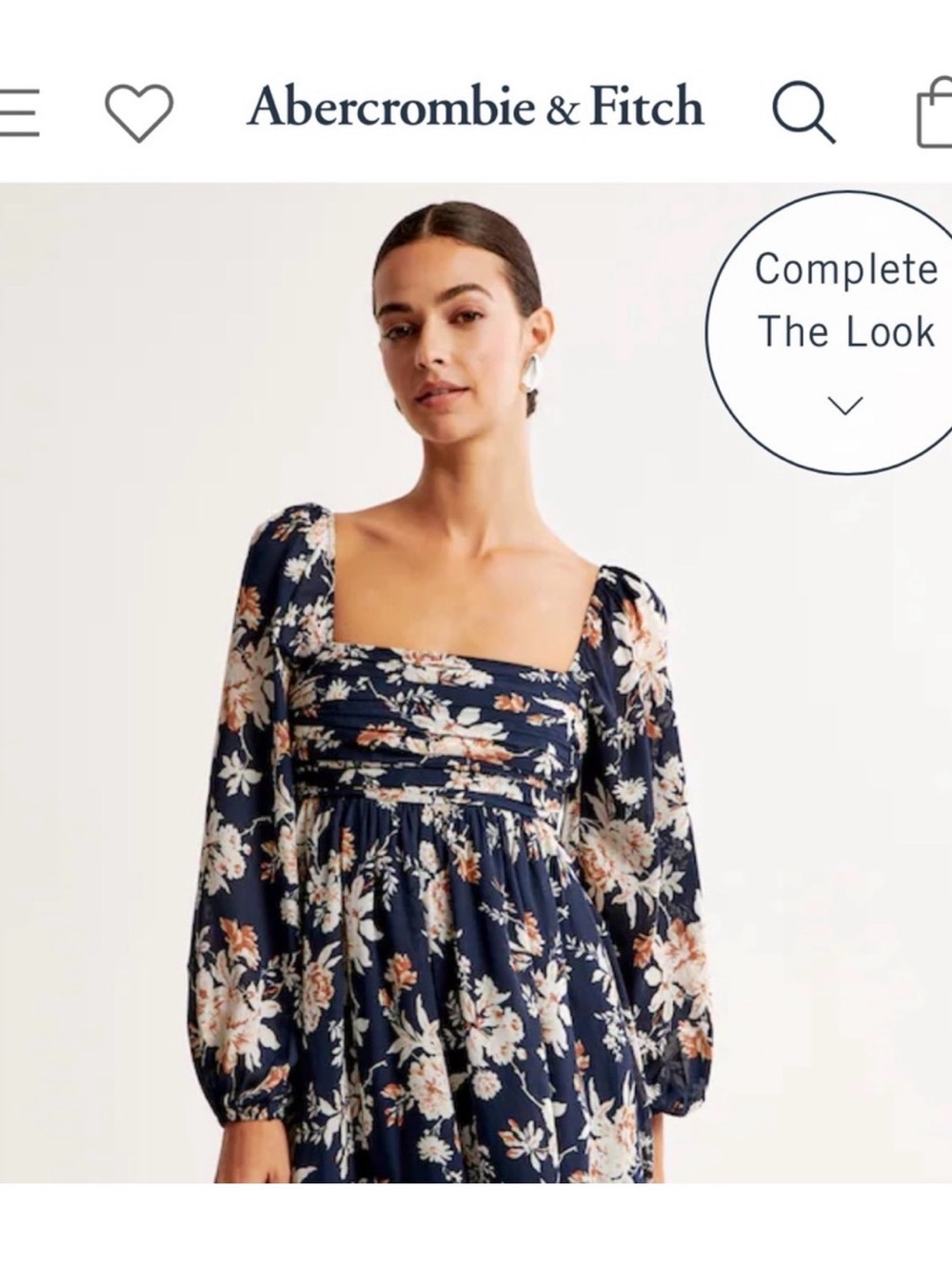 Abercrombie & Fitch Navy Floral Square-Neck Long-Sleeve Maxi Dress
